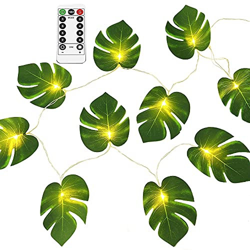Dreamworth Monstera Leaf String Lights,20 Ft 40 LEDs Artificial Palm Leaves Wall Hanging Vine Leaf Lights Battery Operated Green Leaf Fairy Lights for Christmas Bedroom and Courtyard Park