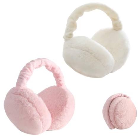 Sonwaha Earbags, 2 PCS Earbags Damen Faltbare Ohrenwärmer Damen Ohrenwärmer Fahrradhelm Ohrwärmer Ohrenschützer Winter Ohrenschutz Rosa weiß Erwachsene Winter Ohrschützer
