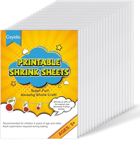 Csyidio 20 Pieces Printable Shrink Plastic Sheets, Shrink Films Paper for Kids DIY Creative Craft Keychains Earrings and Mother's Day Presents (29.5 x 21 cm)