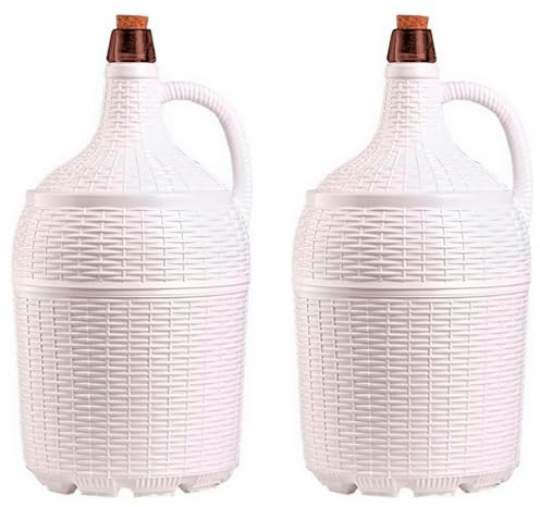 ACAN Tradineur - Pack de 2 Garrafones de cristal con forro de plástico - Capacidad de 5 Litros - Botella para el almacenaje y conservación de bebidas- diámetro 18 x 37 cm - Color Blanco