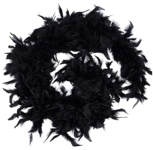 GORGECRAFT 210cm de Long Boa Moelleux Chandelle Plumes de Dinde Mardi Gras Boas de Plumes Noires pour Charleston Femme Idées de Fête Preppy Mariage DIY Artisanat Robe de Danse Costume D'Halloween