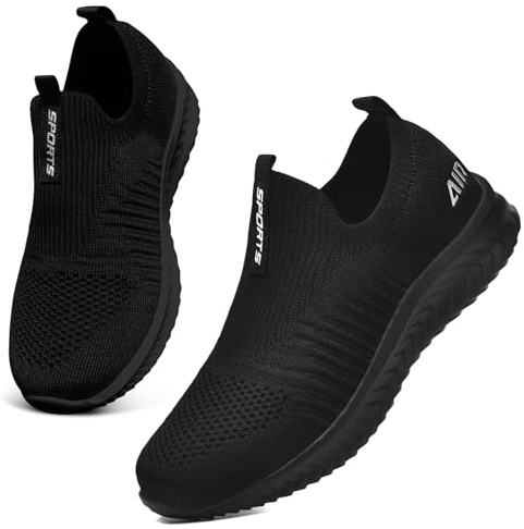 Womens Trainers Slip on Ladies Walking Shoes Lightweight Mesh Sneakers Comfortable Casual Shoes(All Black,36EU)