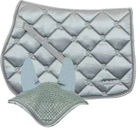 Horses Sottosella Salto+Cuffietta Ellen, Morbido e Resistente, Indispensabile per Proteggere Il Cavallo da Traumi e Shock Eccessivi, Sobrio ed Elegante (Full, Grigio)