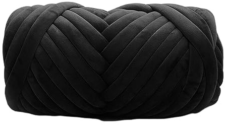 Filato Super Velvet Chunky da 1kg Filo Spesso Voluminoso Gigante Sacchetto per Lavoro a Maglia a Mano, DIY Grande Coperta Morbida, Tappeto, Lavoro a Maglia con le Braccia (03 Nero)