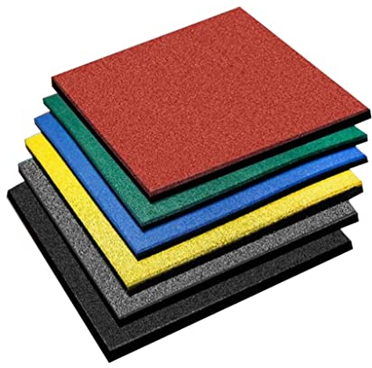 RajoNN 4er-Pack ineinandergreifende Fliesen, robuste Gummi-Bodenmatte, Vibrations- und rutschfeste Trainingsmatten für Fitnessgeräte und Kissen (Farbe: Rot, Größe: 50 x 50 x 2 cm)