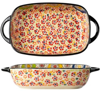 JTBDWOSK Lasagne Auflaufform, Rechteckig Lasagneform Keramik, Vintage Geschirr Ofenform,Lasagne Kuchen Tapas Mikrowellen- und ofenfest,33.6cm
