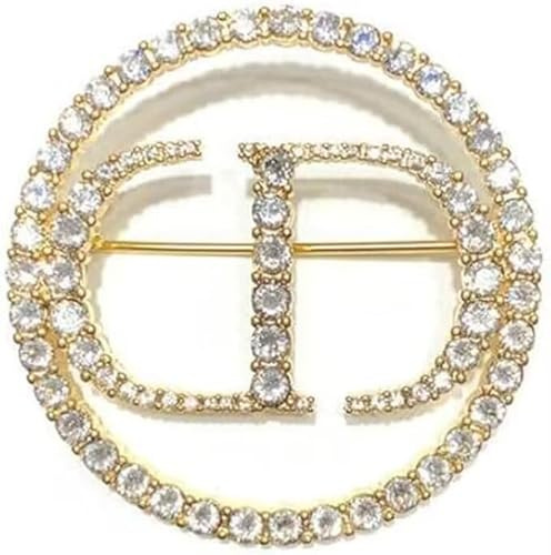 1 Stück CD Alphabet Strass Brosche, Kreis Buchstaben Anstecknadel, Zarte Anstecknadel, Elegante Damen Corsage, Anzug Accessoire Anstecknadel Clip für Alltag, Parties und Feiern (Gold)