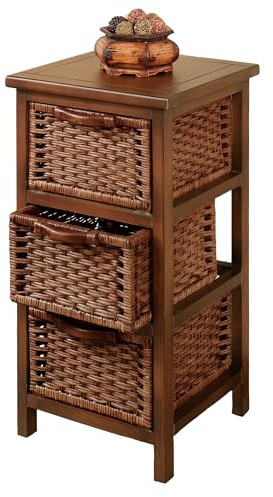 Montaserro Regal Walnut Wooden and Woven Basket Chest of Drawers