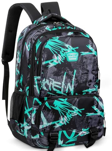Teenager Rucksack, Schulrucksack, Camouflage Rucksäcke, Lässig Jungen Rucksack für Schule, College, Reisen, Urlaub, Leichter Rucksack mit Großer Kapazität, Studentenrucksack (Green)