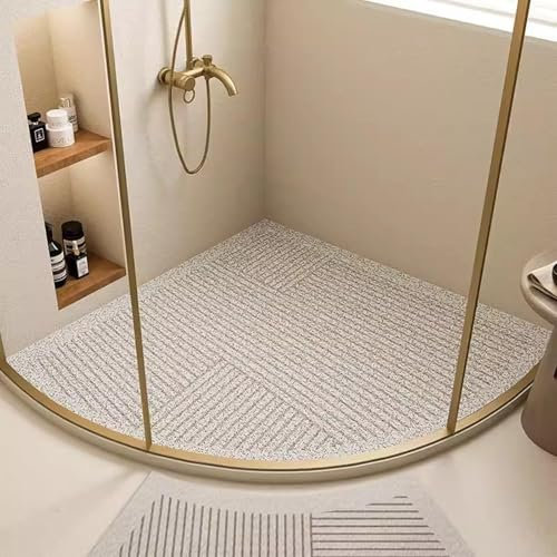 Suixtil Dreieckige Duschmatte für Eckduschen, Bequeme Gebogene Duschmatte, rutschfeste PVC Badematte, Badteppich mit Entwässerungslöchern(A,65x65cm)