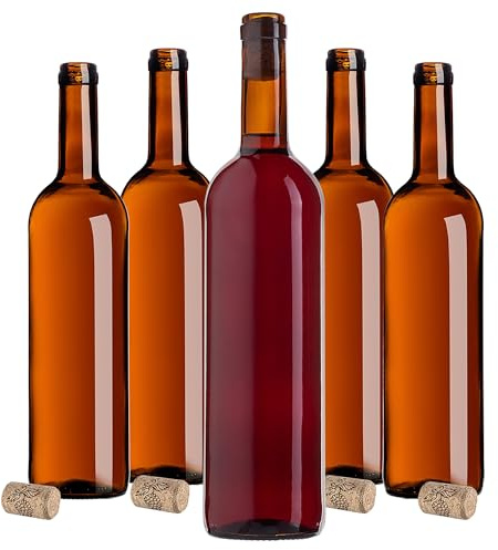 KADAX Vinflaskor 750 ml, 30 stycken, tomma glasflaskor med kork för vin, likörer och sprit, flaskor för fyllning, likörflaskor av glas (brun)