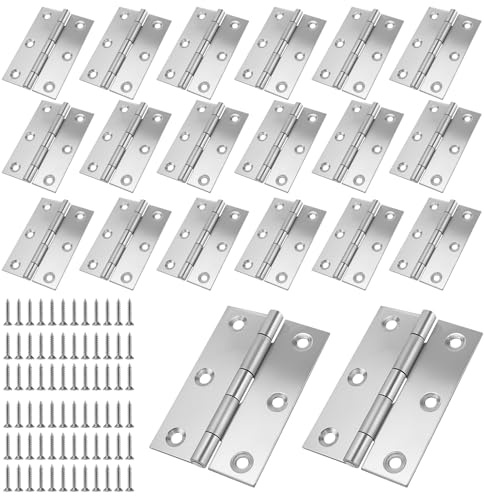 SINJEUN 20 Stück Türscharnier Edelstahl, 75 x 50 mm Tür Scharniere mit Schrauben, Klappbar Türband Edelstahl für Türen