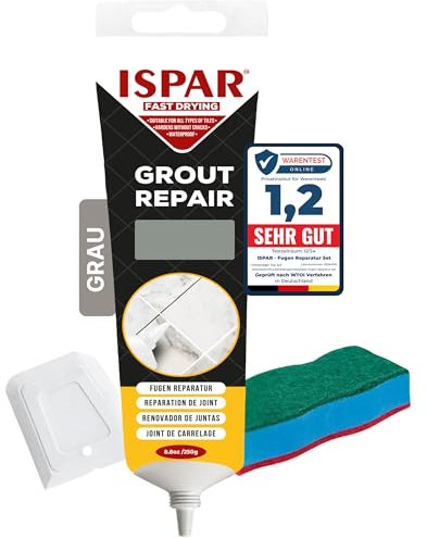 ISPAR Malta per fughe grigia, 250 g, per fughe di piastrelle con spatola, colore per la riparazione di fughe in bagno e cucina, inodore e pratico