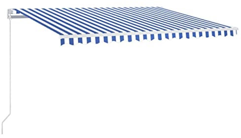 Manuelle Markise 450x350 cm Blau & Weiß - Pulverbeschichtetes Aluminium & 100% Polyestergewebe mit PU-Beschichtung - Perfekt für Garten, Terrasse & Balkon - Langlebig & Wetterfest