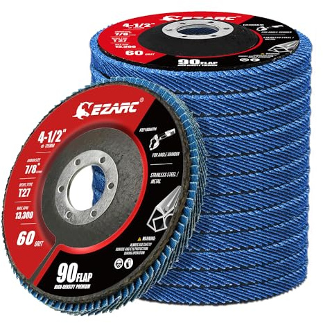 EZARC Zirconia Flap Discs 60 Grit, 115 mm, Type 27 Jumbo, 12 Pack | High-density 90 flaps, 25% more than 72. Zirconia. Type 27. Safe up to 13,300 RPM. For rust removal, grinding and deburring