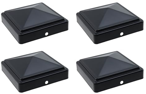 Tsnamay 4 Pcs Black 3.15x3.15 Galvanized Iron Pyramid Post Cap Cover with Mounting Screws Metal Post Top Cover for Fence Wood Posts