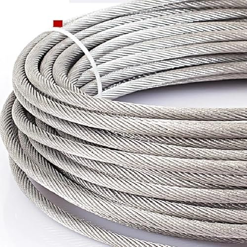 LCKKJHG Fune Acciaio 3-10 Millimetri 10-40 M 19X7 304 in Acciaio Inox di Sollevamento Filo di Acciaio Corda Cavo Morbido Linea di Vestiti di Ancoraggio per Esterni, Gancio per Fune(4MM 20M)