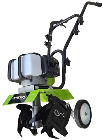 Synergy Mini Motoazada Gasolina 52cc 2CV – Motor 2 Tiempos – Ancho de Trabajo 26cm – 4 Cuchillas Reforzadas y Ruedas de Transporte – Modelo Groundwork