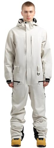 GSOU SNOW Men Ski Suit One Piece Women Snowsuit Snowboard Jumpsuit Jacket Pant Set Insulated Windproof Outwear Winter Beige M