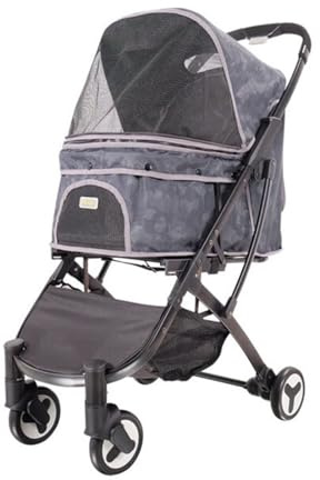 3-in-1 Multifunction Pet Jogger Stroller for Medium Small Dogs Cats Travel Folding Carrier with Removable Liner Safety Tether Storage Basket Holds Pets Up to 20 Kg / 44 Lbs(B)