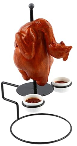 Yonuaret Support de poulet pour fumoir, support de poulet pour four, grille de cuisson, support de rôtissoire, support de poulet pour fumoir avec à sauce, rôtissoire à poulet en acier