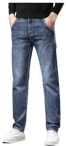 Generisch Jeans termici da uomo, pantaloni da neve, imbottiti, jeans invernali, caldi invernali, jeans elastici, pantaloni termici, con fodera in pile, O blu., W31
