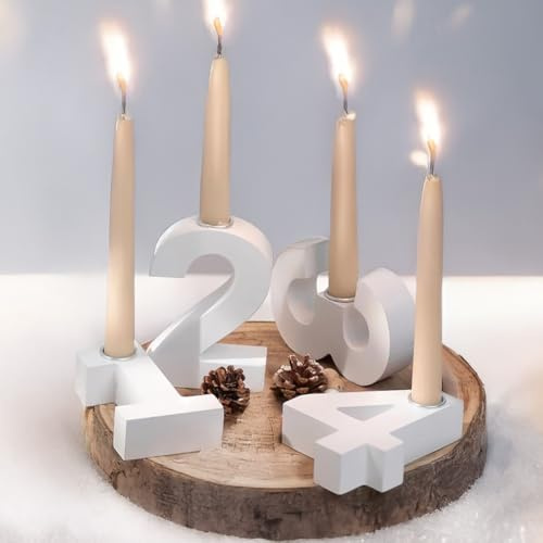 Dimoxii Adventskranz Zahlen 1–4 aus Holz, weißer Kerzenhalter im Skandi Design, moderner Adventskranz für Tisch & Fensterbank, Adventsgesteck wiederverwendbar adventkranzständer