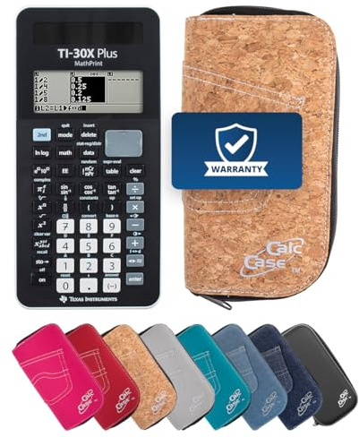 Texas Instruments TI-30X Plus MathPrint Taschenrechner – wissenschaftlicher Schulrechner für Sek I & II, Abitur/IQB zugelassen, mit CalcCase Schutztasche schwarz (Kork)