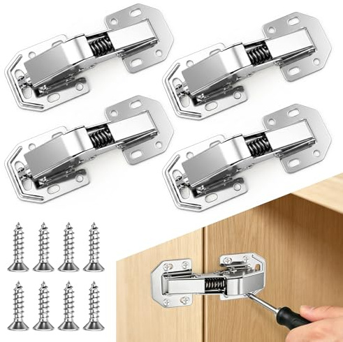 4 Stück Scharniere für Schranktüren mit Softclose Dämpfung, 113x43 mm Aufschraubscharnier Ohne Vorbohren, 90 Grad Türscharniere für Küchenschrank Kleiderschrank Möbel, Holztüren, Inkl. Schrauben