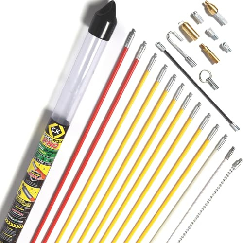 C.K MightyRods Pro 12m Tire Fils Electrique Super Kit, No Échardes, 4 Aiguilles Flexibles, Aiguille Tire Fil Electricien, Baguette Tire Cable Rod Electrique, Baguettes Passe Cable, Guide Fil, CK T5422
