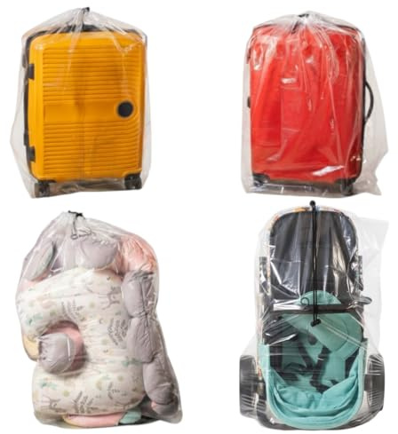Dust Cover Big Plastic Drawstring Bags Multi-Purpose for Storage and Keeping Luggage, Big Dolls, Blankets, Pillows, Suitcase Good for Household Organizing Reusable Set of 4 bags Size S, M, L, XL