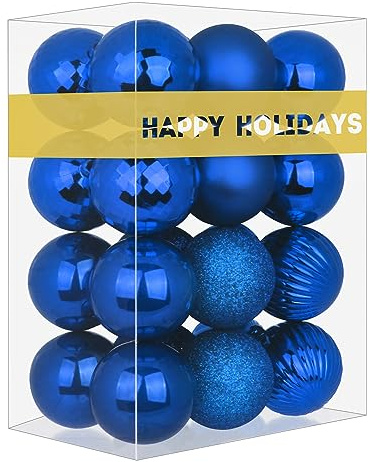 24Pcs Christmas Balls Ornaments for Xmas Tree - Shatterproof Christmas Tree Decorations Medium Hanging Ball Blue 2.5in x 24 Pack
