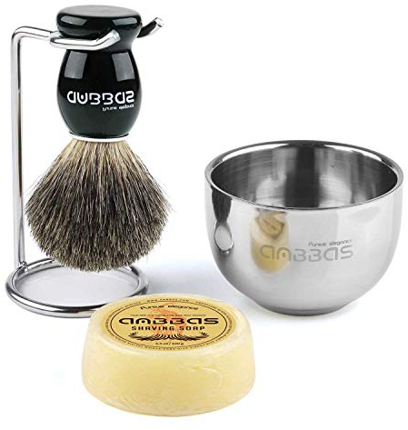 Anbbas Rasierset Dachshaar Rasierpinsel Edelstahl Rasierpinsel Ständer Rasierseife Schüssel Becher Ziegenmilch Seife für Männer Geschenk