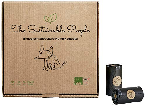 The Sustainable People 270 Sacchetti biodegradabili per deiezioni canine - Prodotto certificato OK compost HOME - 100 % compostabili naturalmente e biodegradabili - Grandi ed extra spessi
