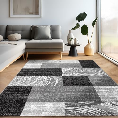 Carpettex Teppich Wohnzimmer Kurzflor 160 x 230 cm Modern Abstrakt Kariert Design Schwarz - Teppich Schlafzimmer Extra Weich Flauschig Waschbar Küchenteppich - Esszimmer Kinderzimmer Wohnzimmerteppich