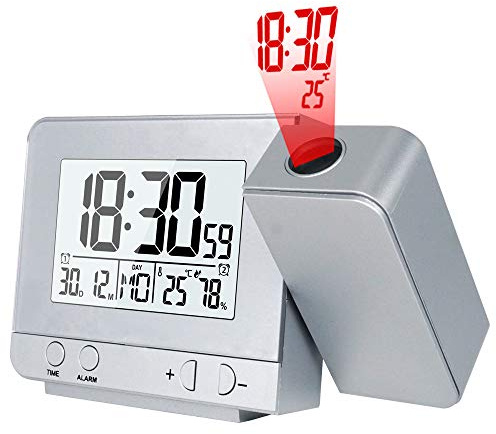 Projection Alarm Clock Digital LCD Projection Alarm Clock with Weather Station Temperature Calendar Display Dual Alarm Clock USB Charging Function