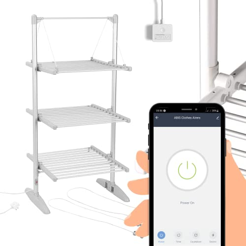 Smart WIFI Heated Electric Clothes Airers Dryer | Radiator Wings Heaters 3-Tier Foldable Indoor Drying Clothing Rack Horses For Heating Towels Laundry Drier System Freestanding Portable Airing