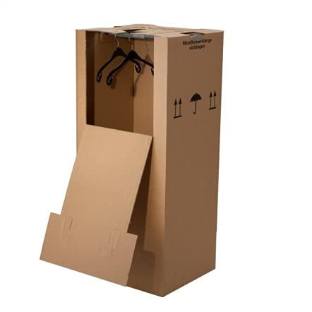 BB-Verpackungen 2x Kleiderbox MAXI 612 x 522 x 1370 mm 2-wellig (2 Stück) - großer Kleiderkarton mit Metallstange, Grifflöcher und bis 60kg Traglast