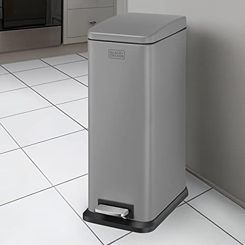 BLACK+DECKER BXBN00014E 20L Grey Slimline Pedal Bin with Soft Close Lid, Stainless Steel, 56cm x 22cm x 36cm