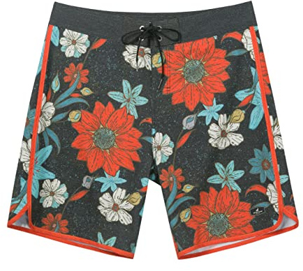 SURF CUZ Men's Board Short Beach Short 4-Way Stretch Swim Short(Dark Grey - Sun Flower,34)