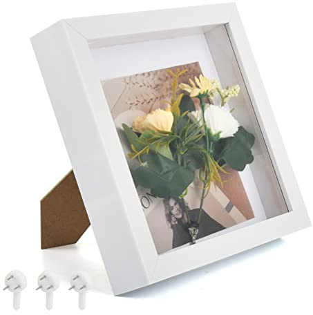 TIMESETL 3D Bilderrahmen zum Befüllen, 8Zoll 23x23cm Holz Fotorahmen mit 3cm Tiefe Rahmen Objektrahmen zum Befüllen Blumen Erinnerungsstücke, Wand- und Tischrahmen mit Hochauflösende Glas