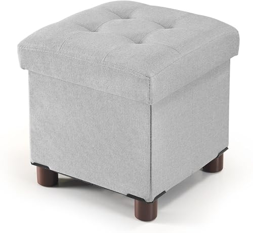 BRIAN & DANY Sitzhocker mit Stauraum 32 x 32 x 32.5cm, Hocker mit Stauraum und Deckel mit Holzfüßen, Hellgrau