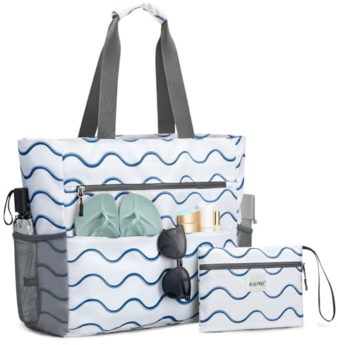 G4Free Borsa da spiaggia, impermeabile, a prova di sabbia, pieghevole, di grande capacità, per le donne, 35L, Ondulato