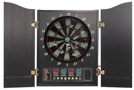Elektronische Dartboards, Dartscheibe, Dartständer mit 4 LEDs Display, 27 Kategorien Spiele (Enthält 243 Unterkategorien), Wandbefestigung Schrank Dartscheibe, bis zu 16 Spieler, Schwarz
