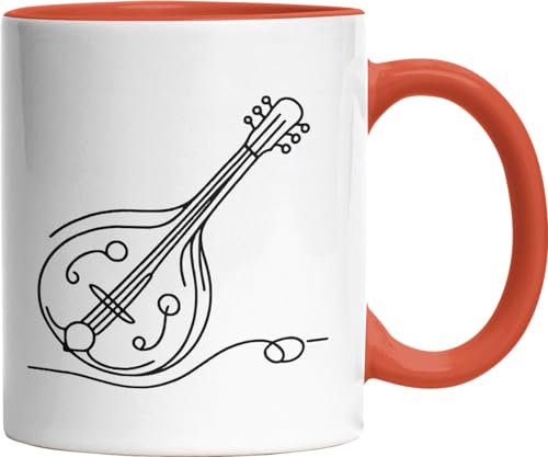 Jimbeels Bürotasse Mandolinen Linienkunst für Musiker Mandoline Kaffeetasse orange 330 ml (000406)