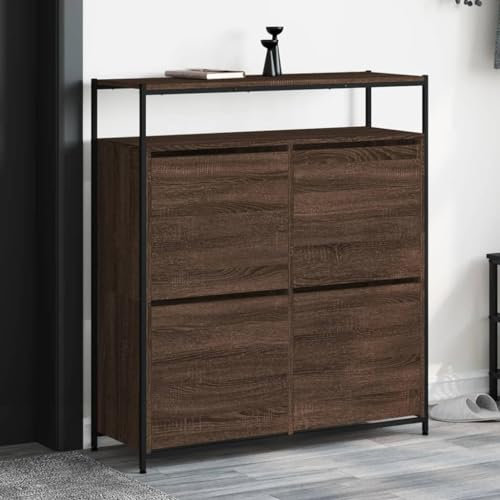CINDERFUL Schuhschrank mit 4 Klappen Braun Eiche-Optik 100x34x112 cm,Schuhschrank Braun EichenOptik Vertikaler Stauraum für Ordnung und Stil