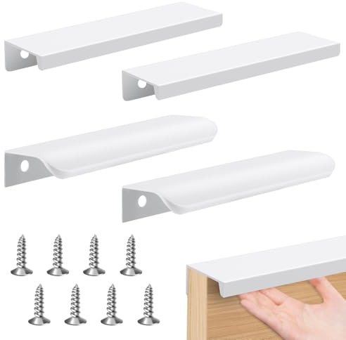 Taoduod 4 Stück Unsichtbare Möbelgriffe 120mm Zwei Modelle Weiße Möbelgriffes Verdeckt Schrankgriffe Aluminium Schubladengriff Gebogene und Rechtwinklige Versteckte Griffe Unsichtbare Möbelgriffe