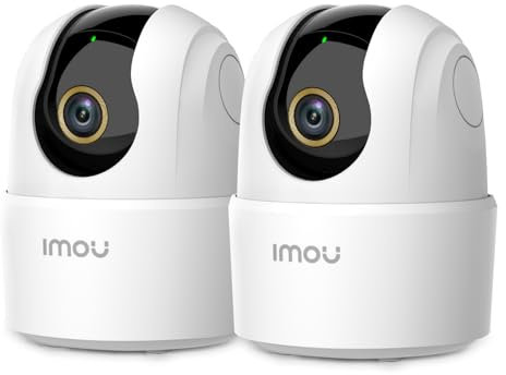 Imou Kit Telecamera Wi-Fi Interno 4MP, 2.5K Videocamera di Sorveglianza, Tracciamento del Movimento con Sirena, con Rilevamento Umano, Audio Bidirezionale, Funziona con Alexa, 2.4ghz, Ranger 2C Pack2