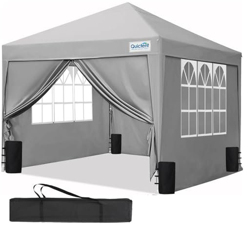 Quictent Pop Up Canopy Gazebo with Removable Sidewalls, Adjustable Height Event Shelter, 3x3m (10x10ft) Portable Tent for Garden Party, Camping, Grey