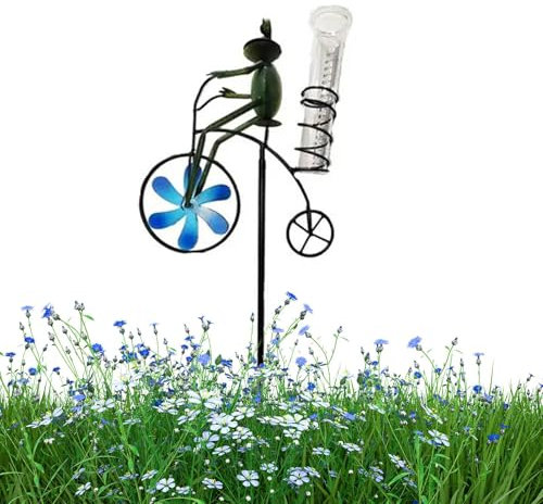 Pluviomètres décoratifs, pluviomètre grenouille,grenouilles vintage sur des sculptures de vent de cycle jauge d’eau - Pluviomètre décoratif pour jardins, cours et clôtures